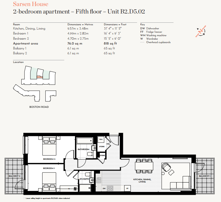 Floorplan for B2.D5.02 at Hanwell Square, Fifth